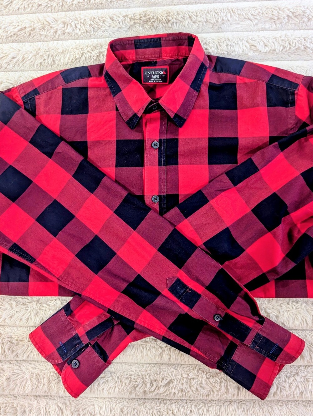 UNTUCKit Red & Black Buffalo Plaid Button Down Shirt Men’s Large Slim Fit - CB